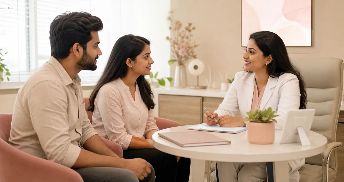Doctor having a warm reproductive health consultation with a couple